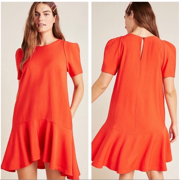 Anthropologie Dresses & Skirts - EUC Anthropologie Maeve Rousseau Flounced Mini Dress Size 4 Red Orange High-Low